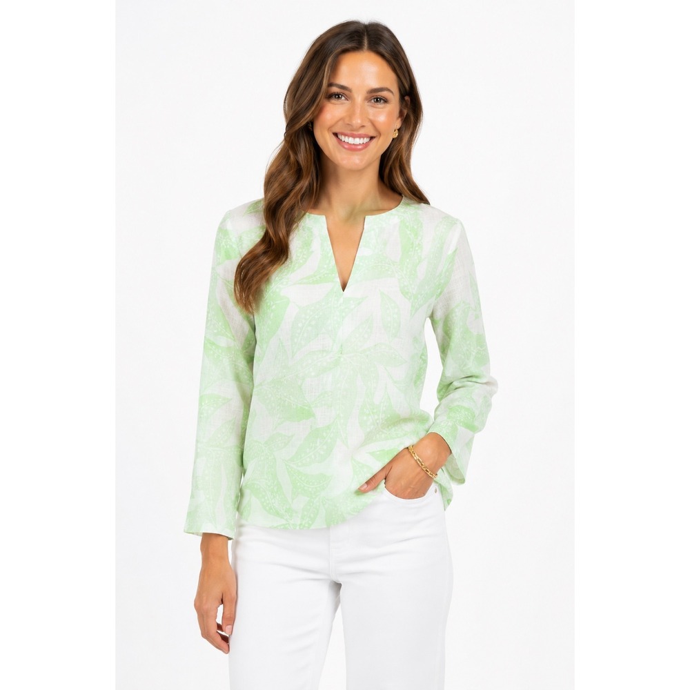 Island Company Beach Tunic Womens Small Margarita Green White Linen 92106-MG NEW